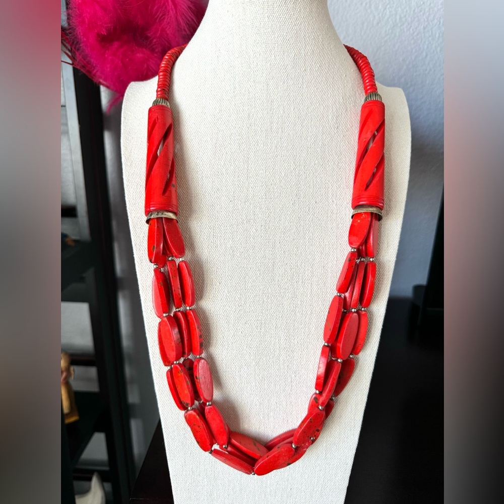 Artisan Nepal Red Statement Beaded Necklace